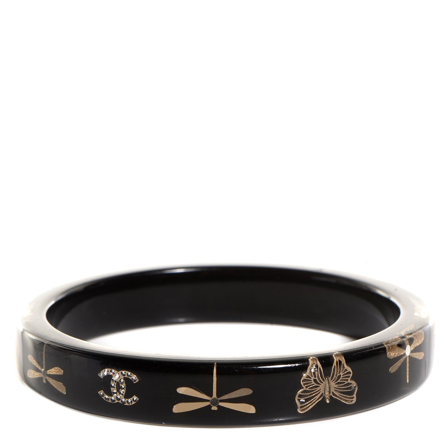 Chanel Resin Crystal CC Dragonfly Butterfly Bangle Black 3 of 4