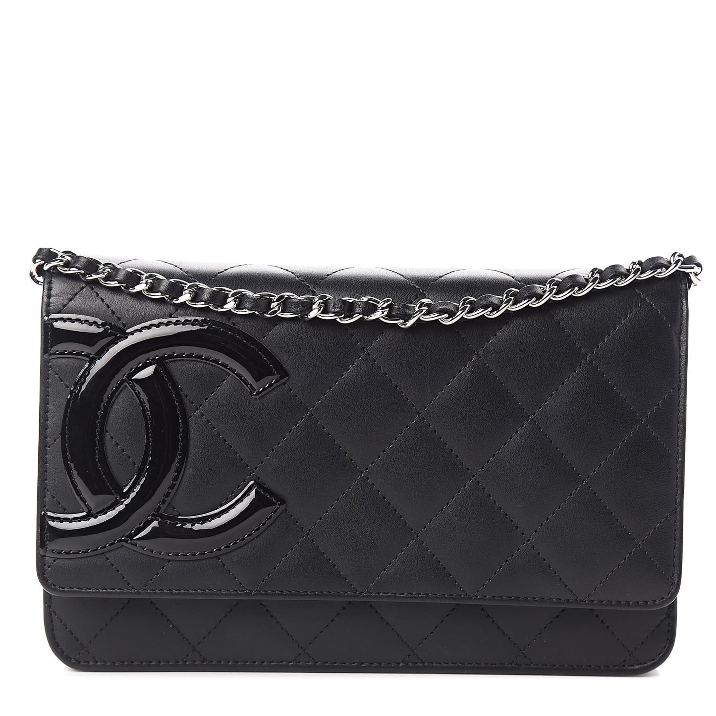Calfskin Quilted Cambon Wallet On Chain WOC Black