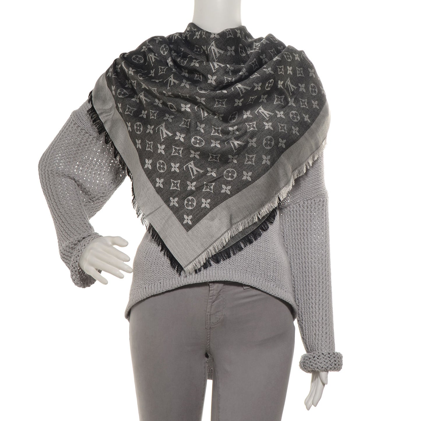 Silk Wool Monogram Denim Shawl Black