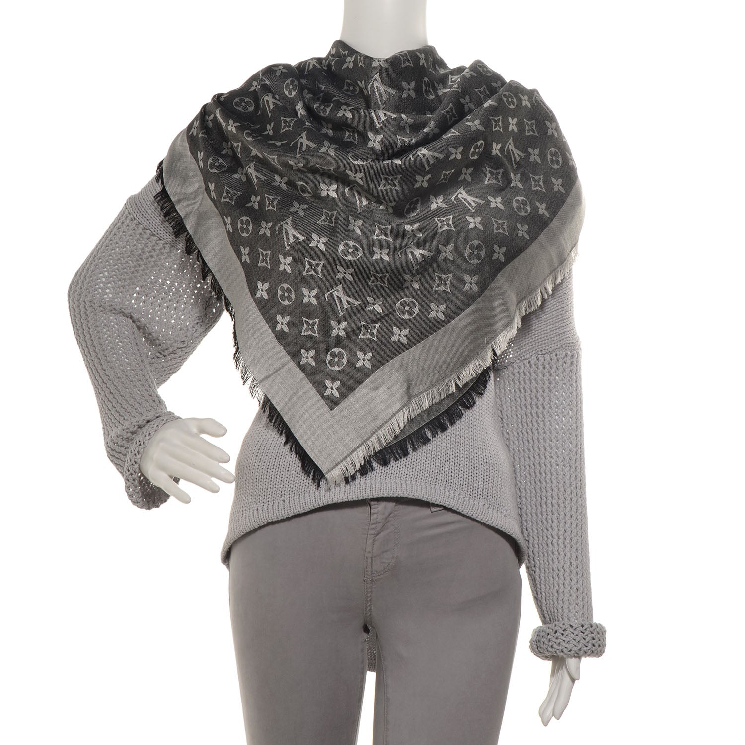 Louis Vuitton Silk Wool Monogram Denim Shawl Black 2 of 5