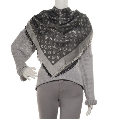 Louis Vuitton Silk Wool Monogram Denim Shawl Black 2 of 5