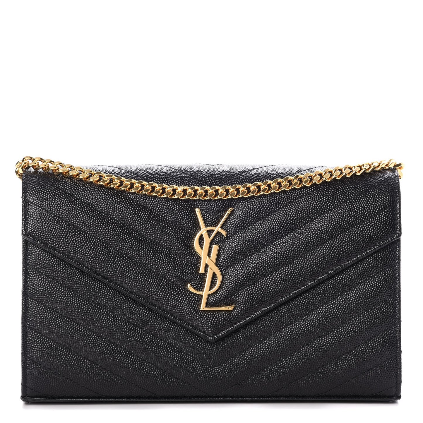 Grain De Poudre Matelasse Chevron Monogram Chain Wallet Black