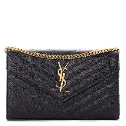 Saint Laurent Grain De Poudre Matelasse Chevron Monogram Chain Wallet Black 1 of 8