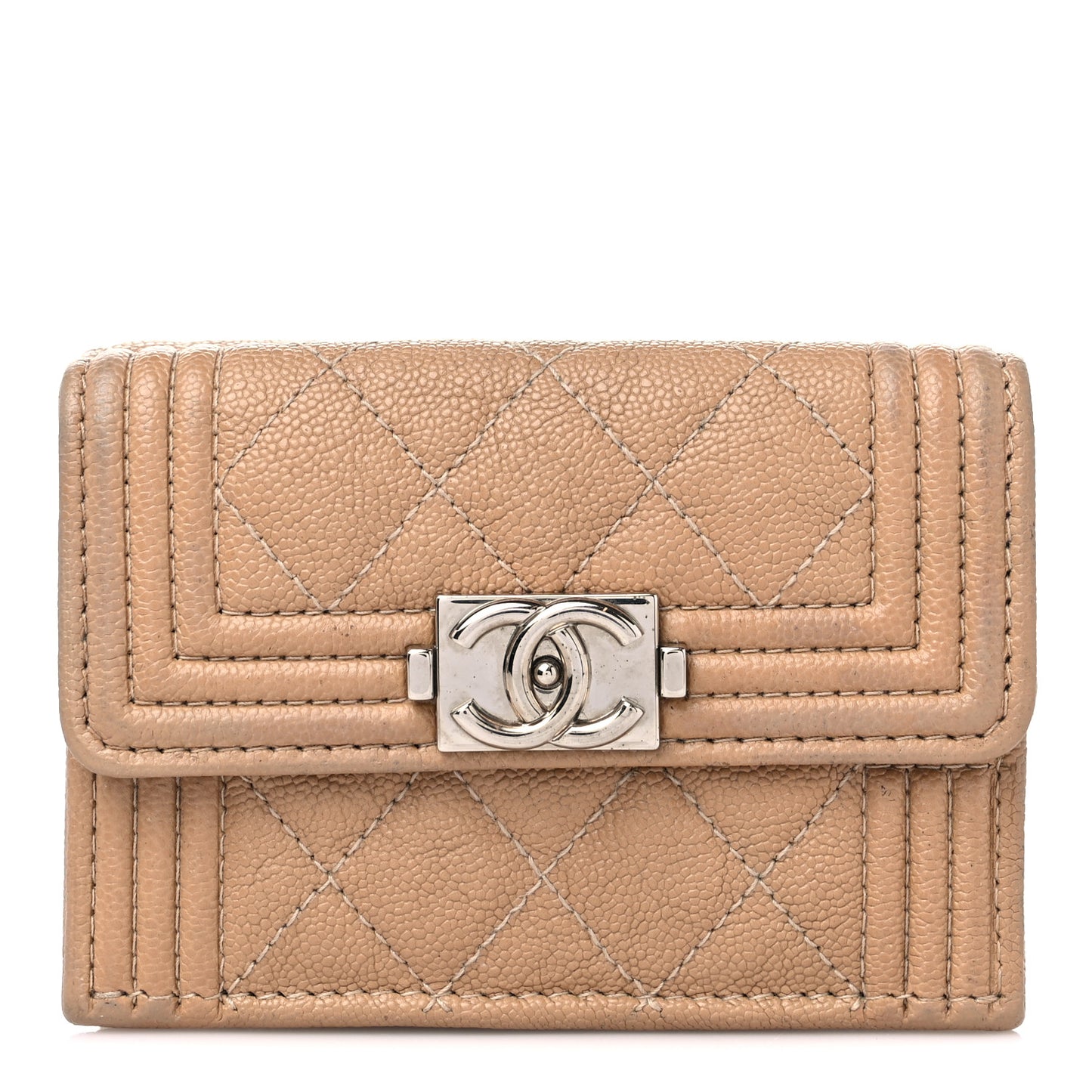 Caviar Quilted Small Boy Flap Wallet Beige
