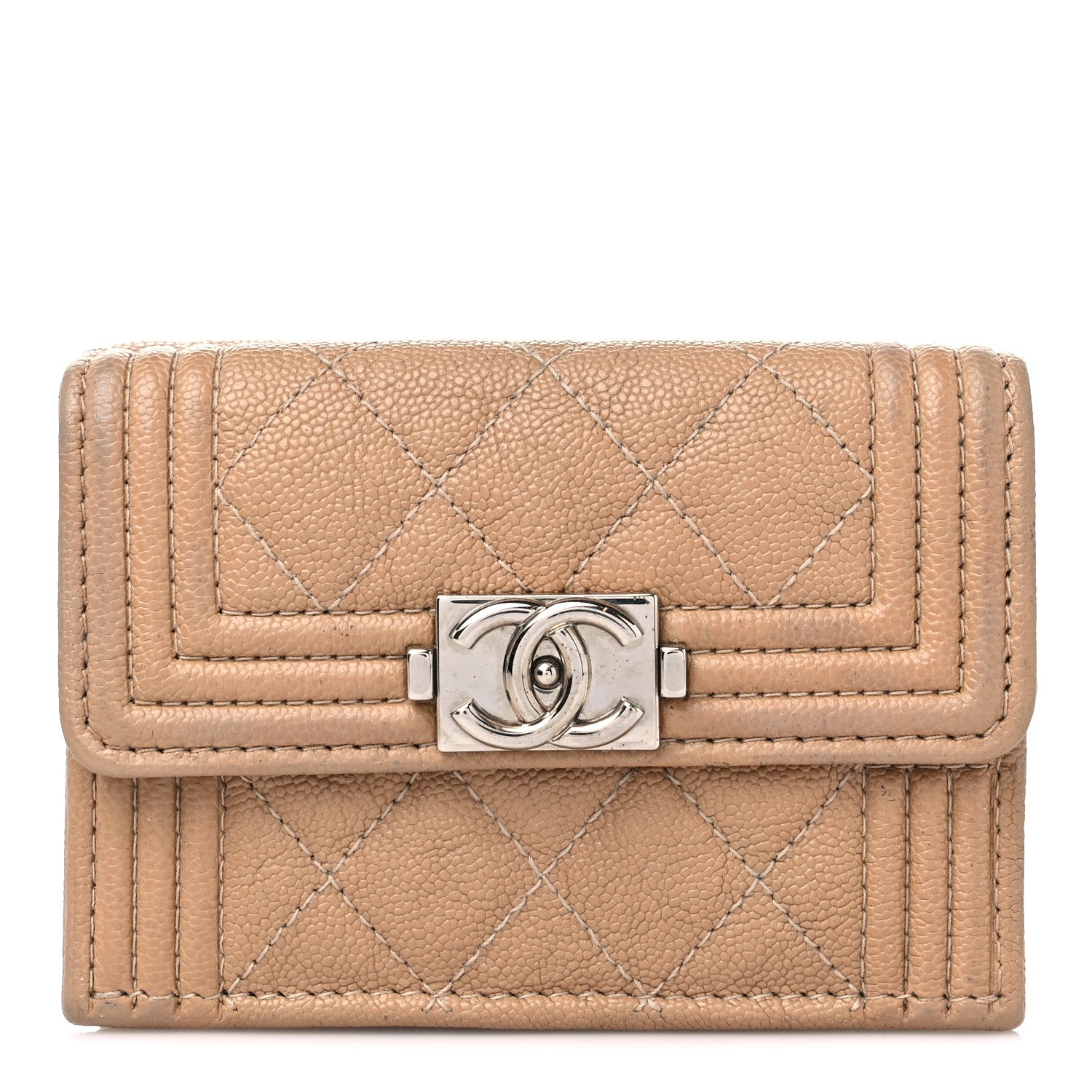 Chanel Caviar Quilted Small Boy Flap Wallet Beige 1 of 13