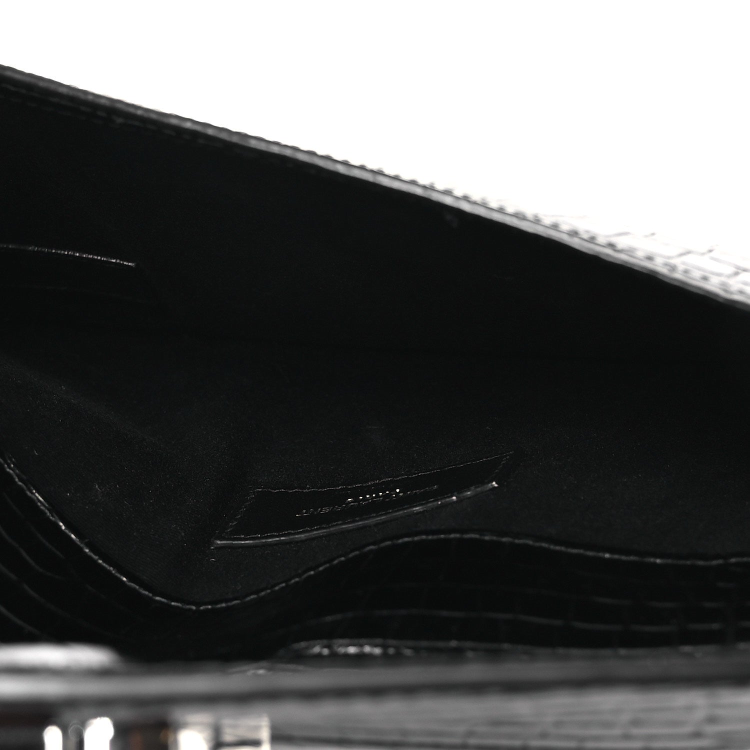 Saint Laurent Calfskin Crocodile Embossed Uptown Monogram Clutch Black 5 of 8