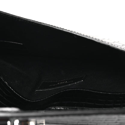 Saint Laurent Calfskin Crocodile Embossed Uptown Monogram Clutch Black 5 of 8