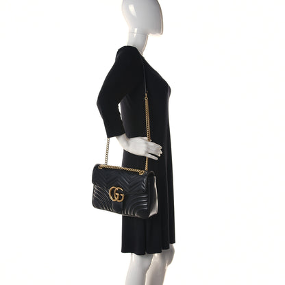 Gucci Calfskin Matelasse Medium GG Marmont Shoulder Bag Black 2 of 13