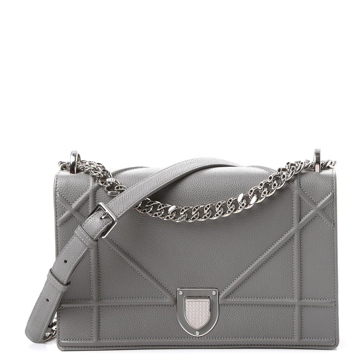 Grained Calfskin Medium Diorama Flap Bag Gris