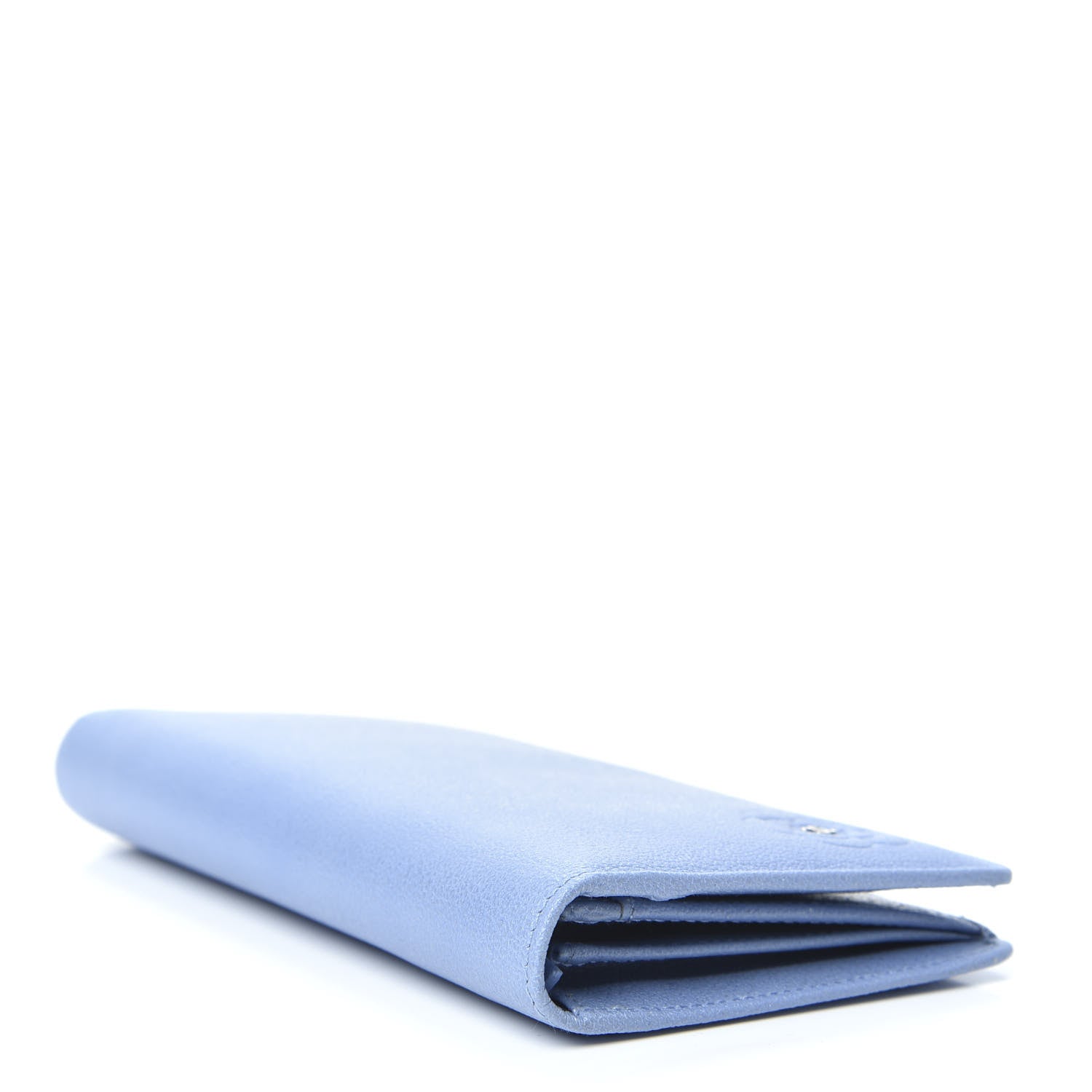 Chanel Goatskin Camellia Embossed Yen Wallet Blue 4 of 13