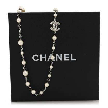 Chanel Pearl Baguette Crystal CC Long Necklace Silver 4 of 4