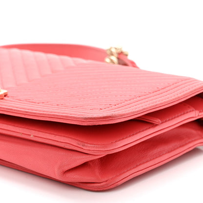 Chanel Lambskin Chevron Quilted Boy Wallet On Chain WOC Pink 11 of 13