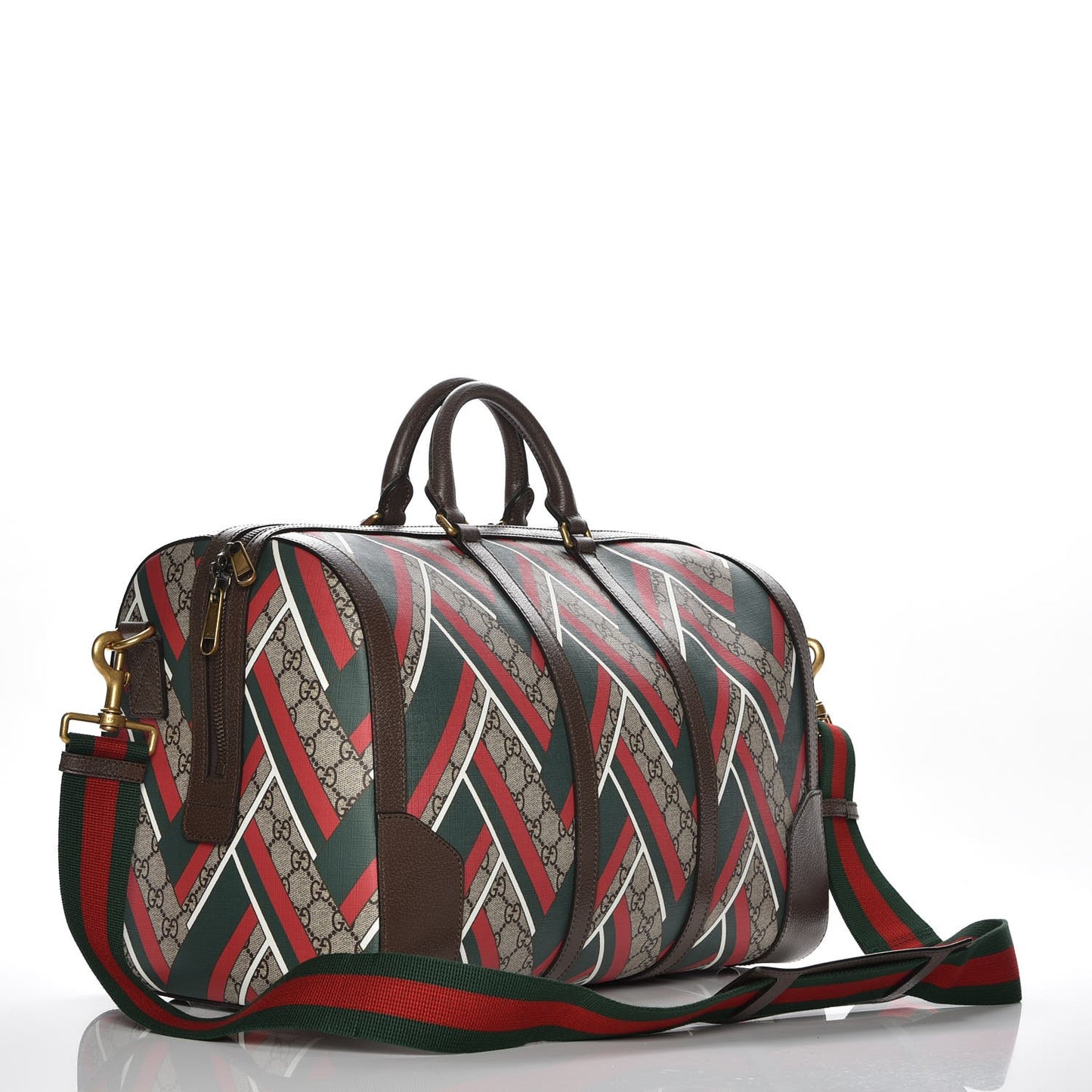 GG Supreme Monogram Chevron Web Medium Duffle Beige Green Red New Acero
