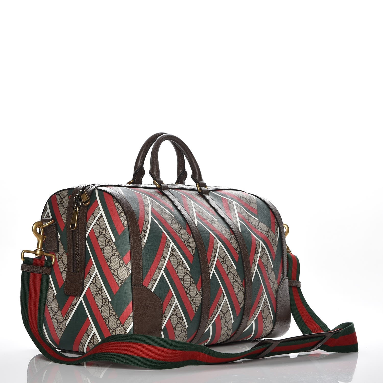 Gucci GG Supreme Monogram Chevron Web Medium Duffle Beige Green Red New Acero 4 of 8