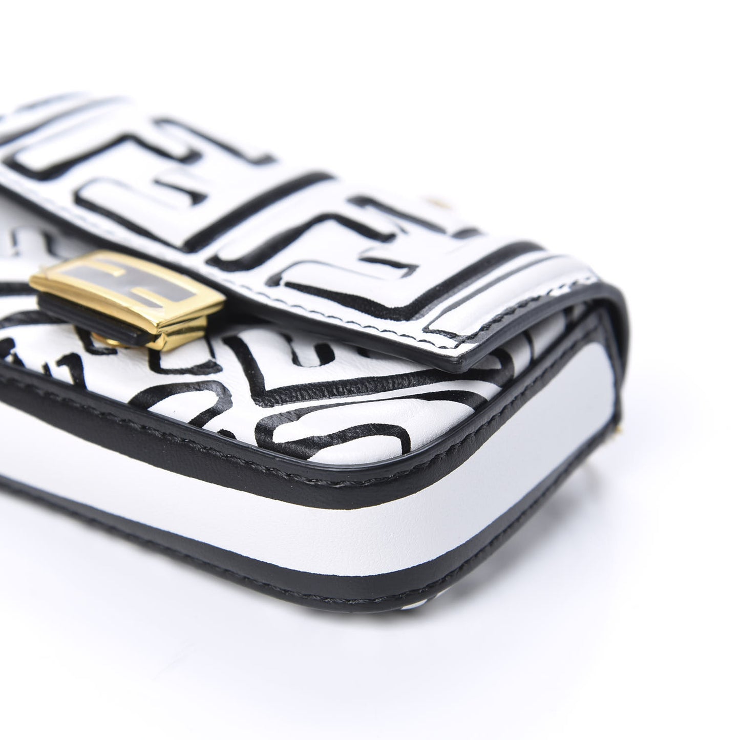 X JOSHUA VIDES Nappa Vitello King FF Embossed Nano Baguette Charm White Black