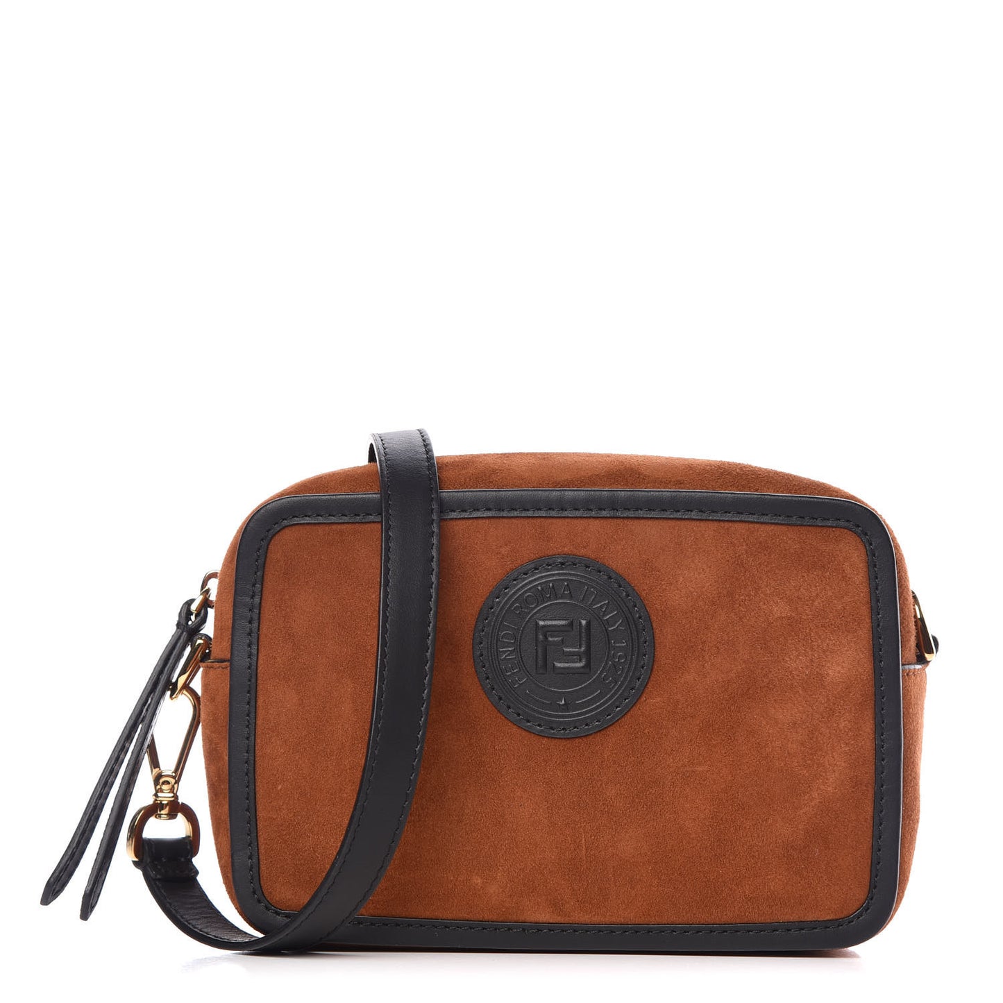 Suede Goatskin Stamp Patch Mini Camera Case Cuoio Black