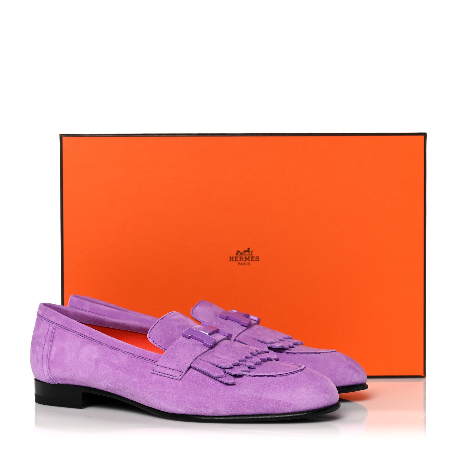 Hermes Suede Goatskin Womens Royal Loafers 36 Violet Parme 9 of 9