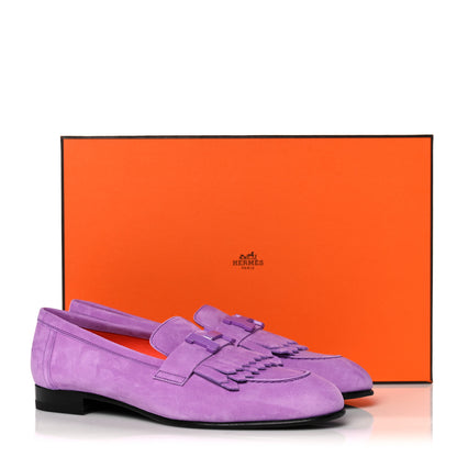 Hermes Suede Goatskin Womens Royal Loafers 36 Violet Parme 9 of 9