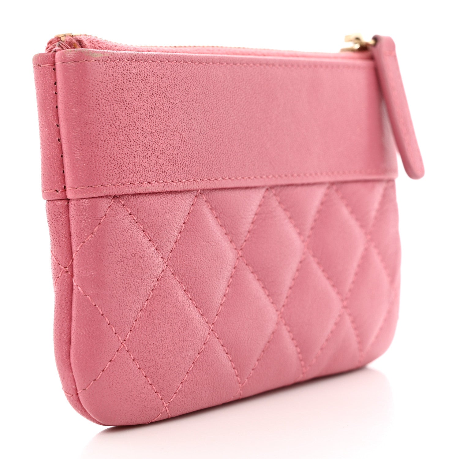 Chanel Sheepskin Quilted Small Mademoiselle Vintage Zip Pouch Dark Pink 3 of 9