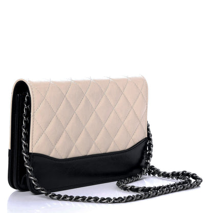 Chanel Aged Calfskin Quilted Gabrielle Wallet On Chain WOC Beige Black 3 of 9
