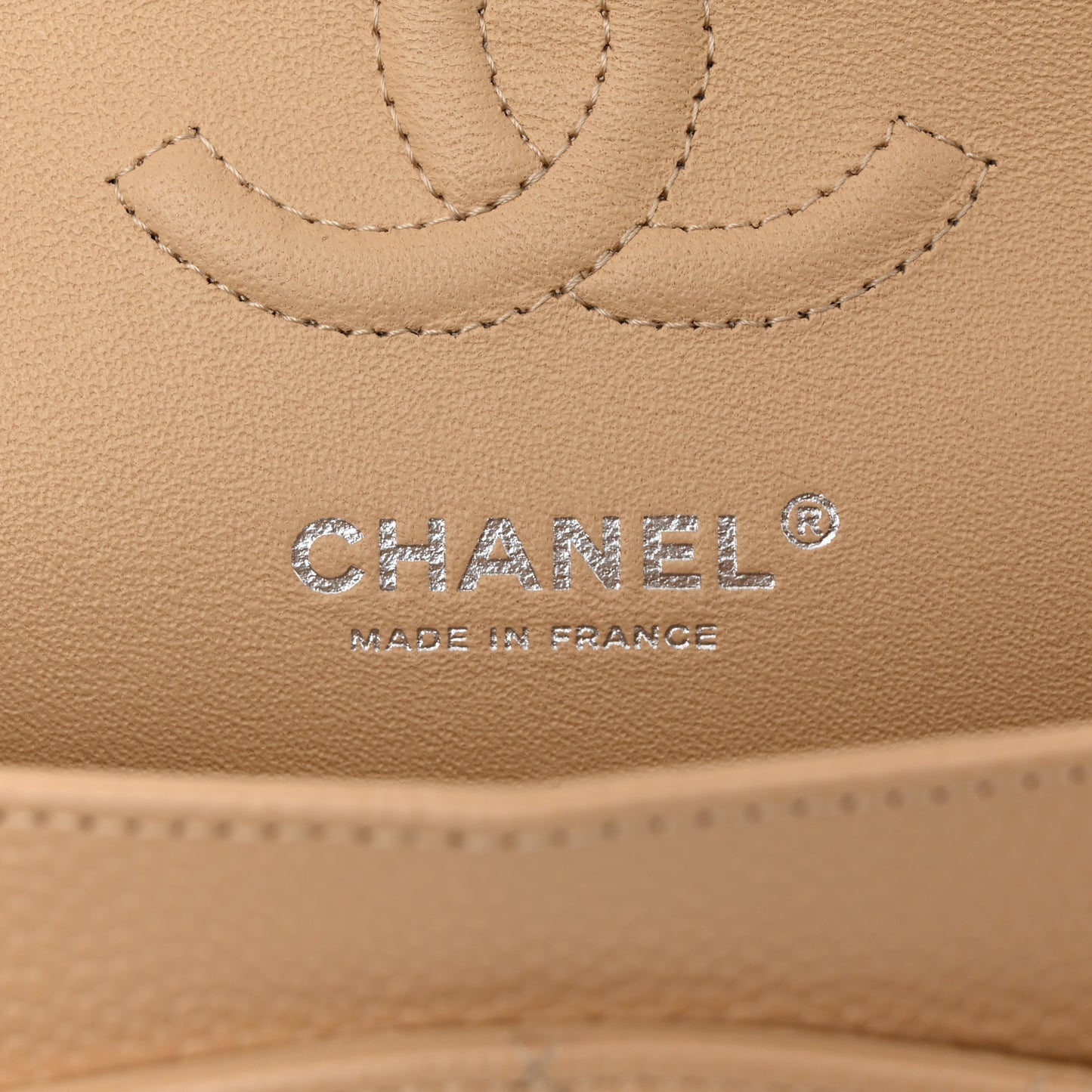 Caviar Quilted Small Double Flap Beige