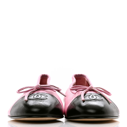Chanel Laminated Crumpled Lambskin Cap Toe CC Ballerina Flats 39 Pink Black 2 of 8