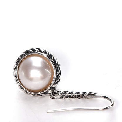 David Yurman Sterling Silver Pearl 9mm Cable Drop Earrings 4 of 4