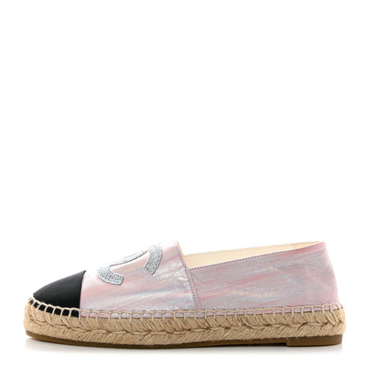 Chanel Laminated Lambskin Grosgrain Embroidered CC Espadrilles 40 Pink Silver Black 1 of 8