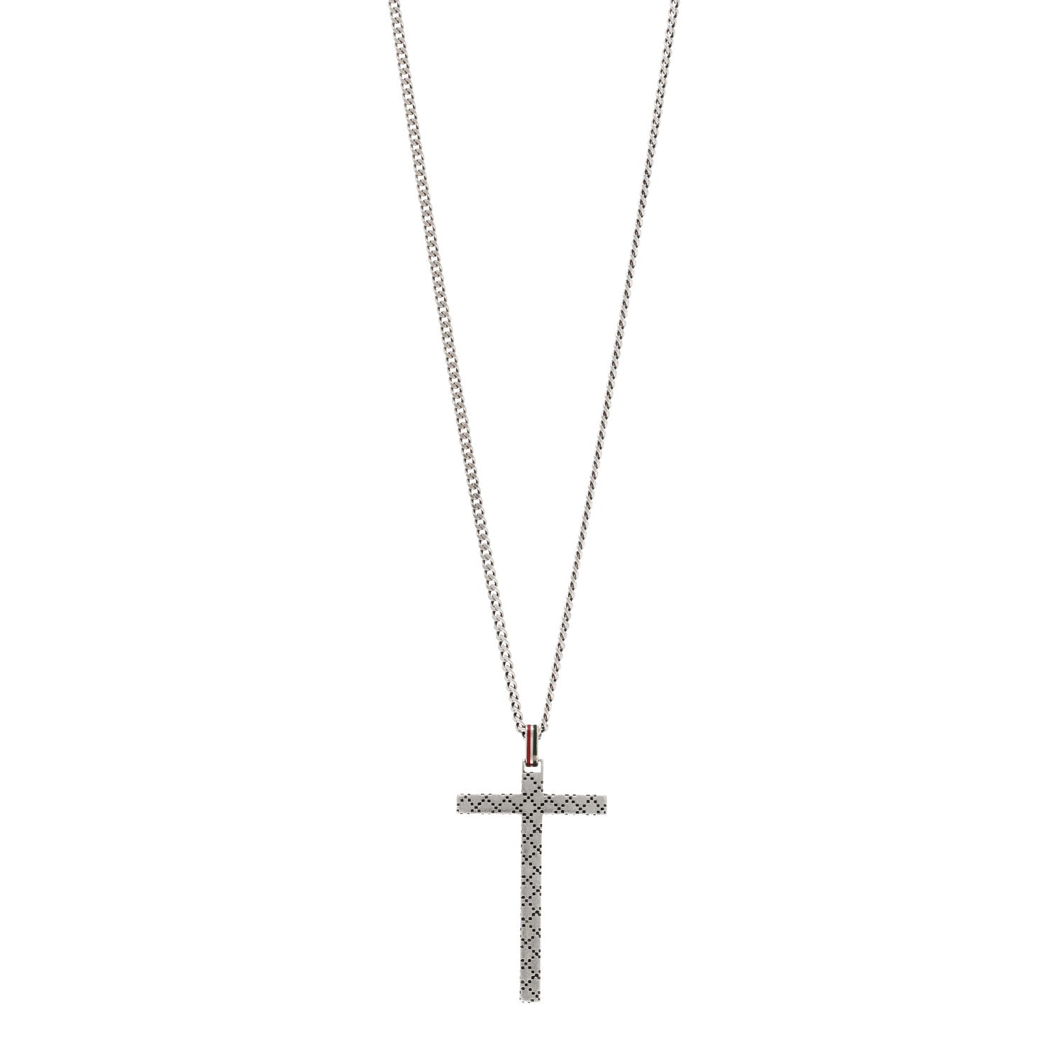 Gucci Sterling Silver Enamel Diamantissima Cross Pendant Necklace 1 of 5