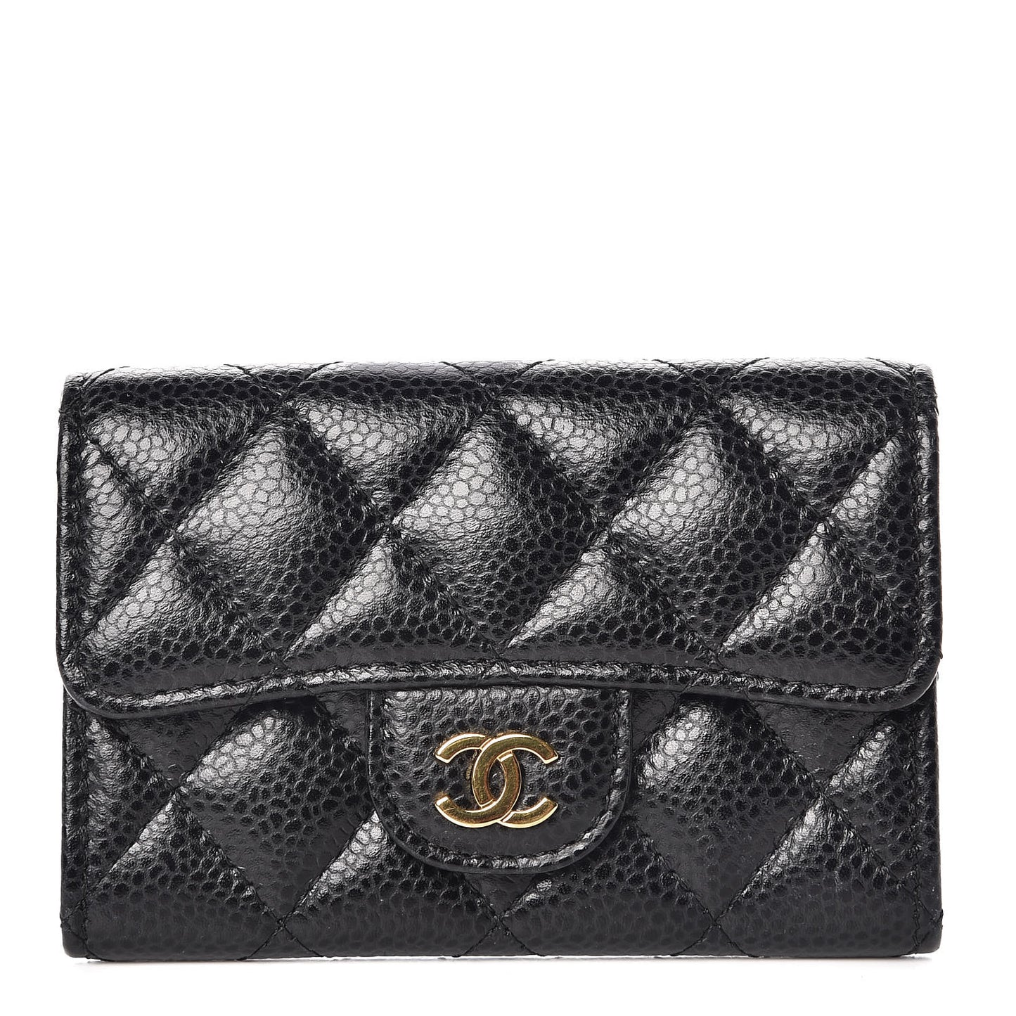 Caviar Quilted Flap Card Holder Black