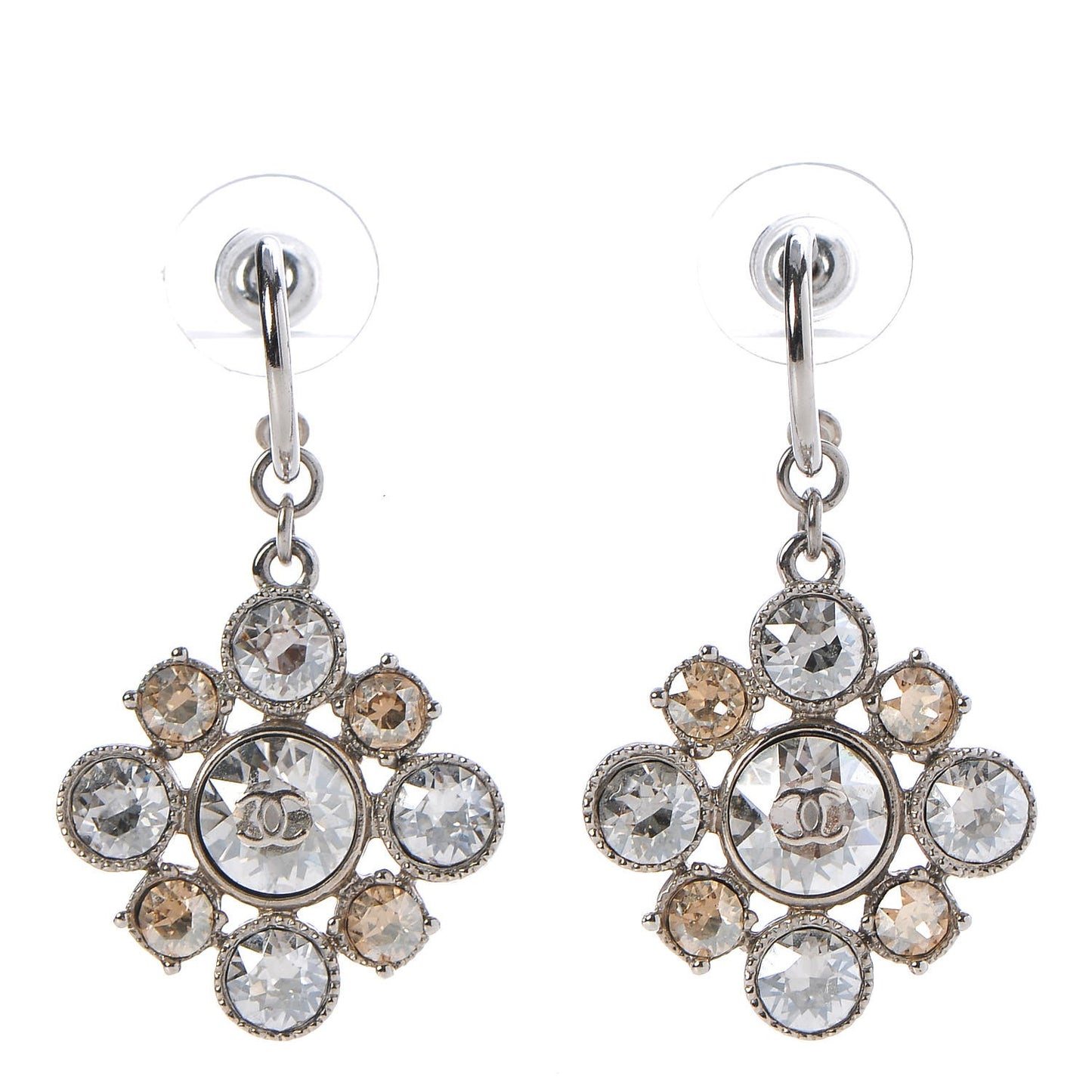 Crystal CC Drop Earrings Silver