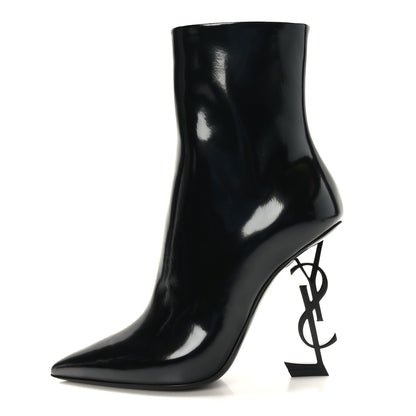 Saint Laurent Glazed Calfskin Opyum Ankle Boots 40 Black 1 of 8