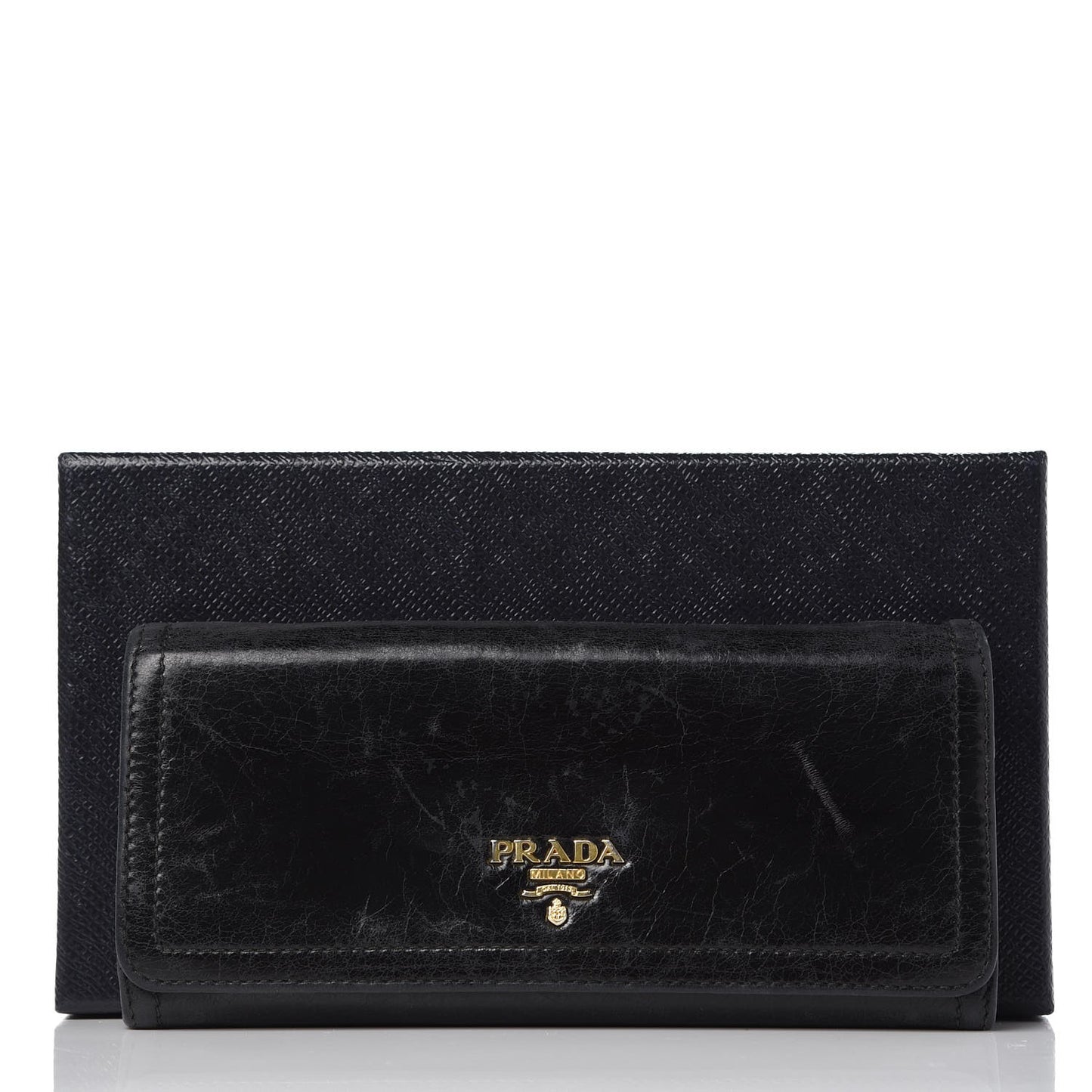 Vitello Shine Zip Flap Wallet Black