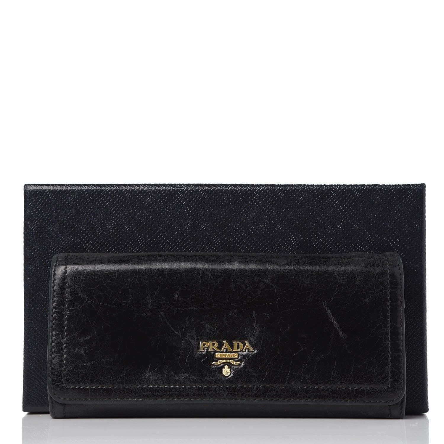Prada Vitello Shine Zip Flap Wallet Black 17 of 17
