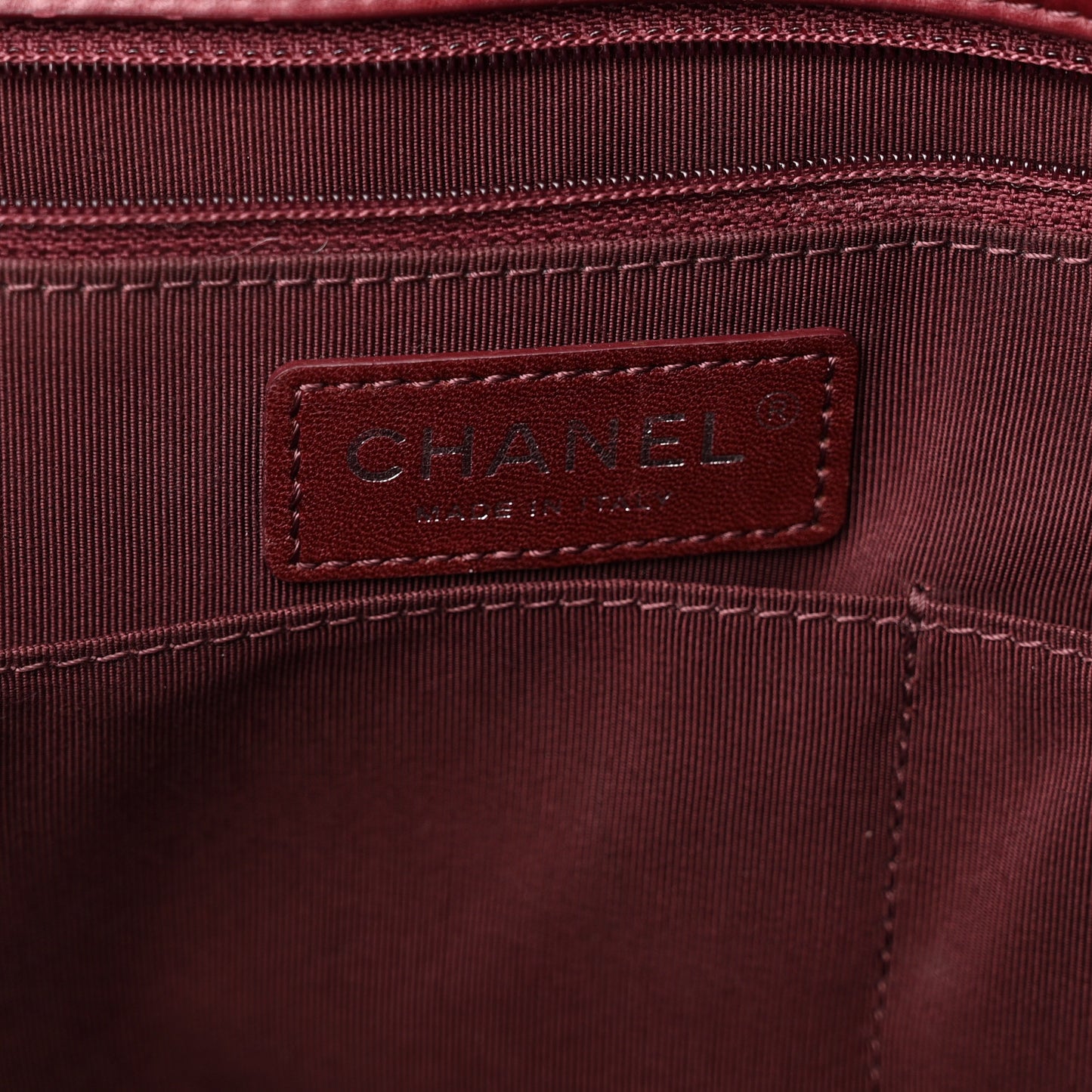 Calfskin Stitched CC Pocket Shopping Tote Dark Red