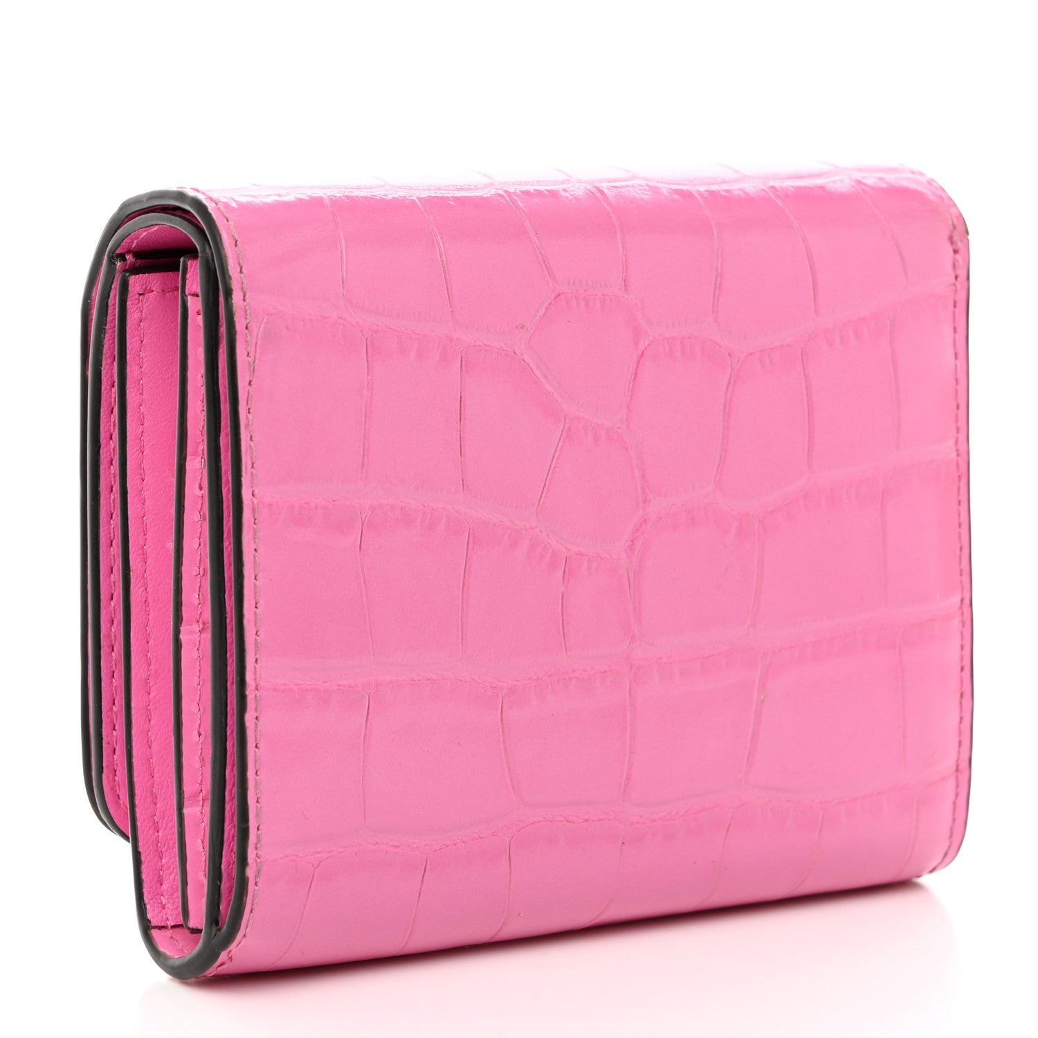 Mulberry Crocodile Embossed Calfskin Small French Continental Wallet Raspberry Pink 3 of 13