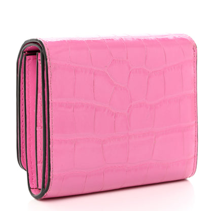 Mulberry Crocodile Embossed Calfskin Small French Continental Wallet Raspberry Pink 3 of 13