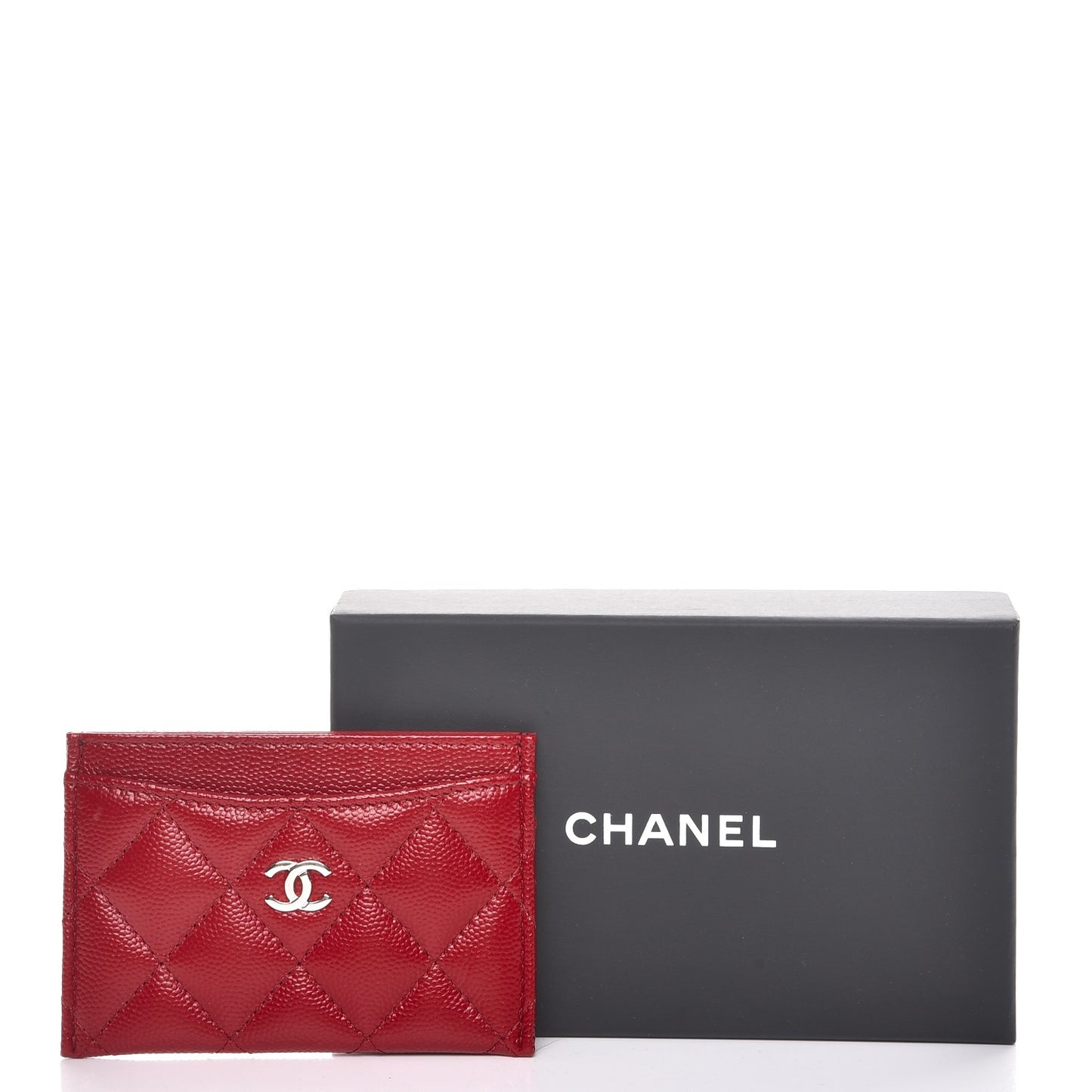Caviar Quilted Card Holder Dark Red