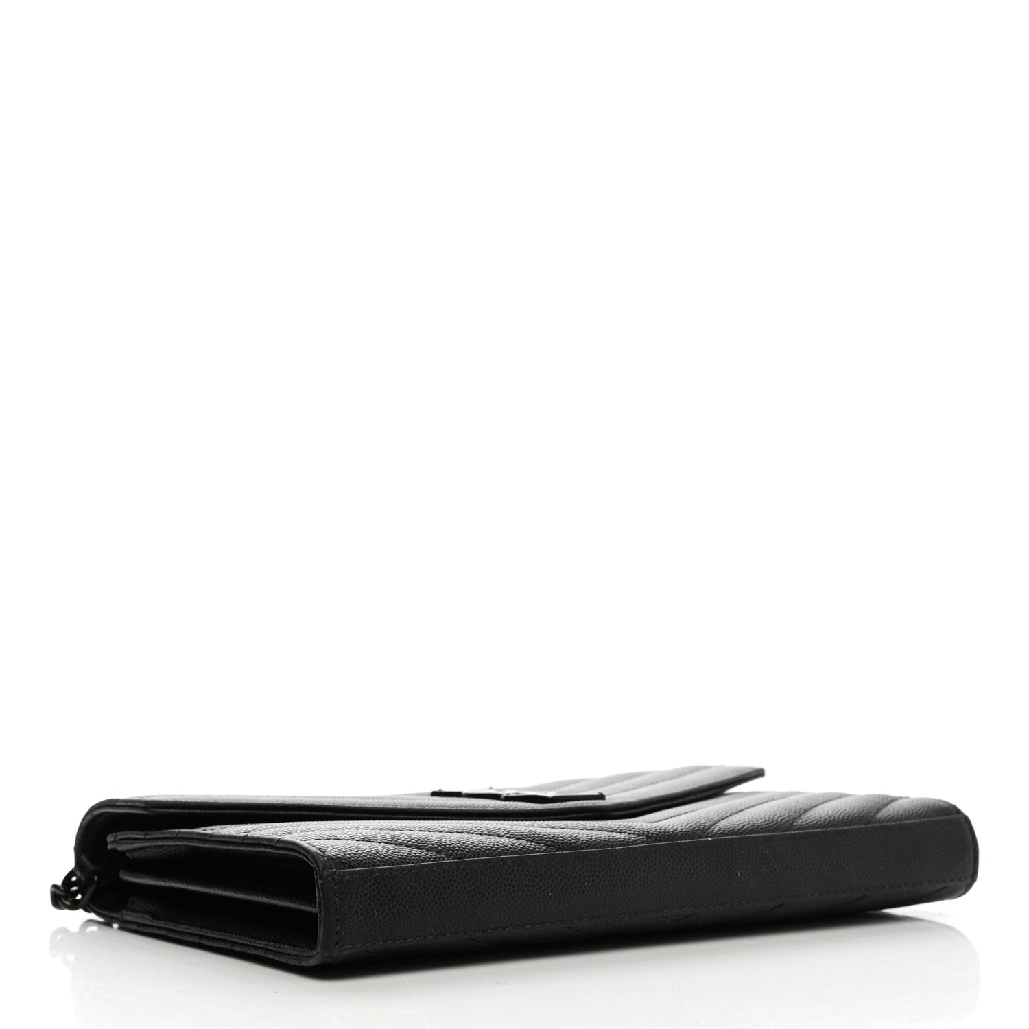 Saint Laurent Grain De Poudre Matelasse Chevron Monogram Chain Wallet Black 4 of 12