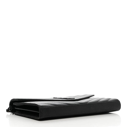 Saint Laurent Grain De Poudre Matelasse Chevron Monogram Chain Wallet Black 4 of 12