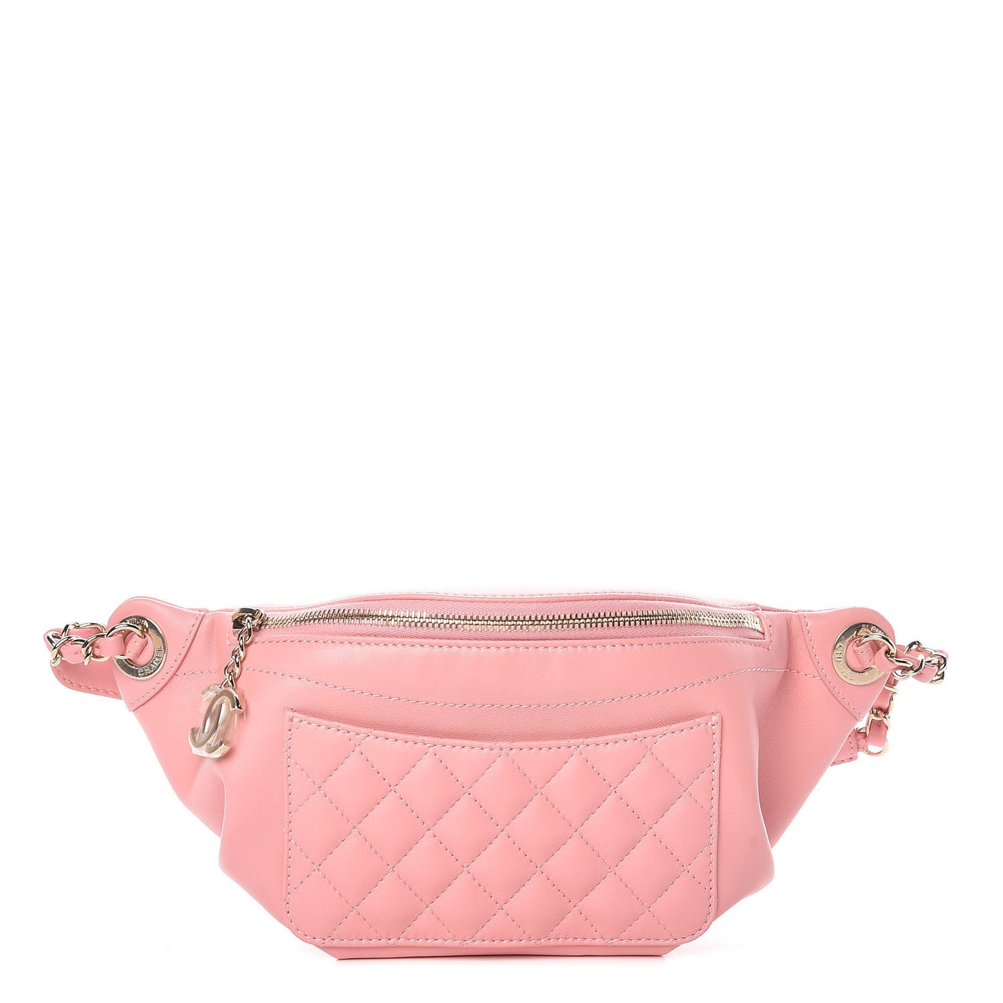 Lambskin Quilted Bi Waist Bag Fanny Pack Pink