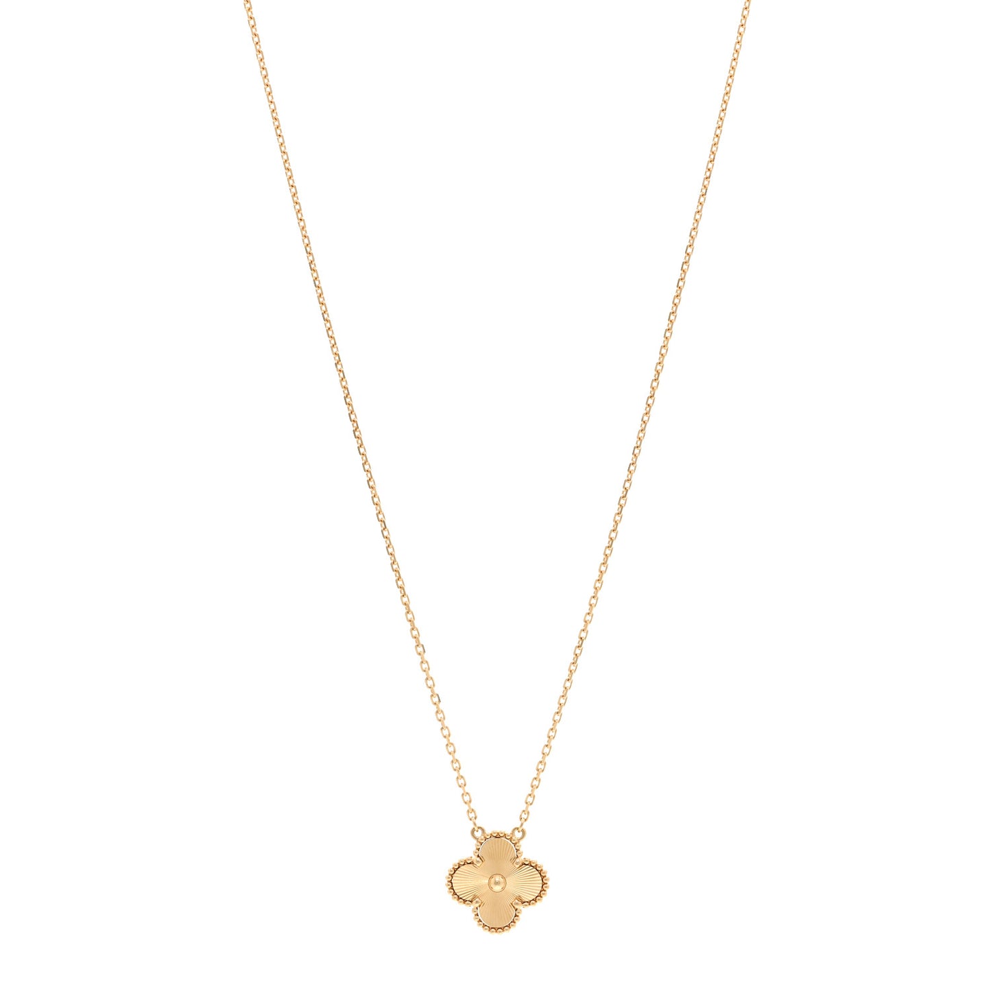 18K Yellow Gold Guilloche Vintage Alhambra Pendant Necklace