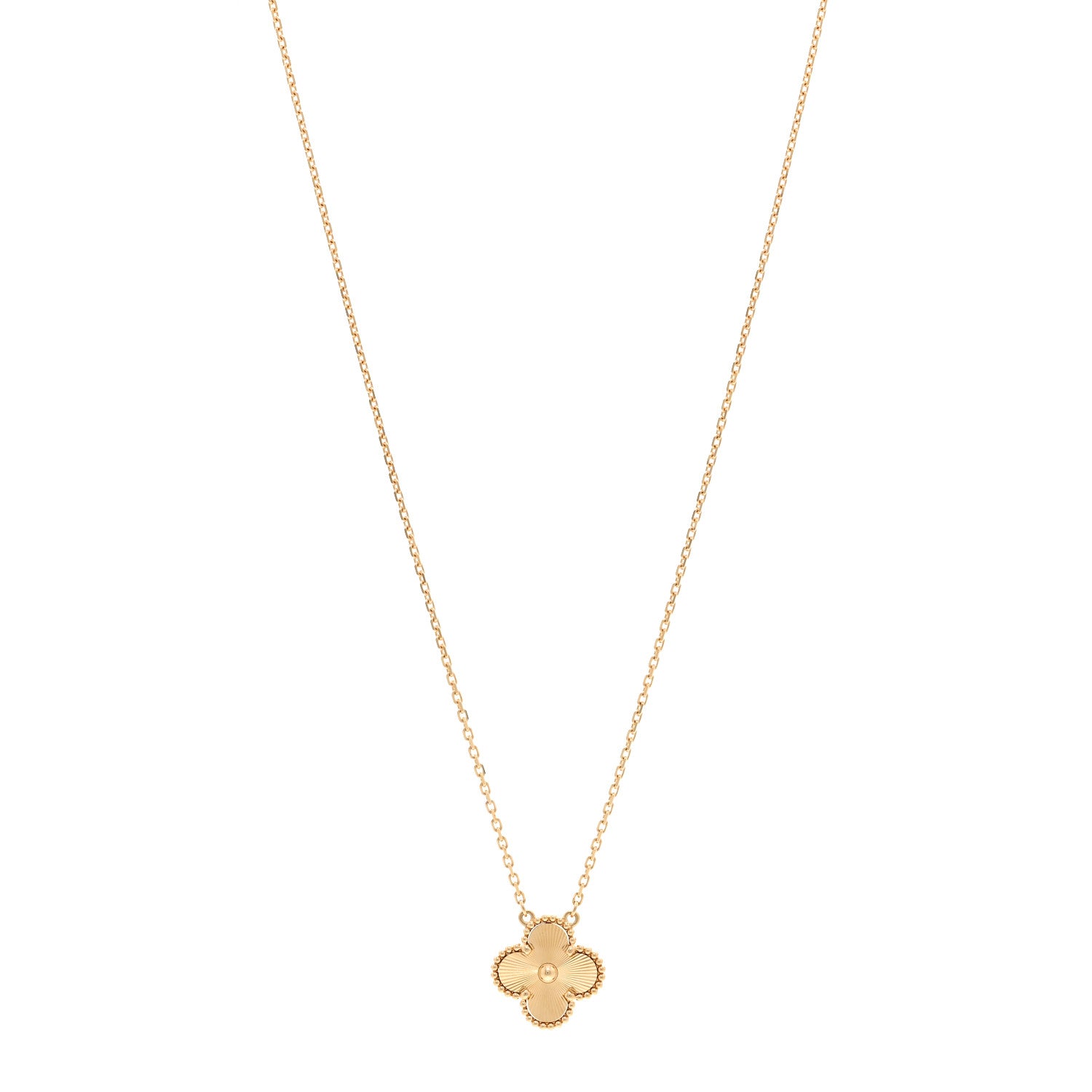 Van Cleef & Arpels 18K Yellow Gold Guilloche Vintage Alhambra Pendant Necklace 1 of 6