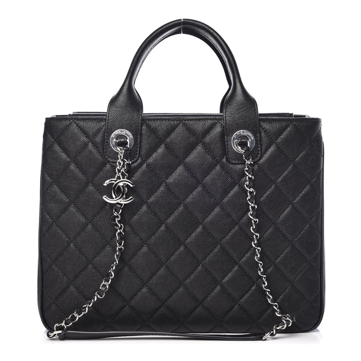 Caviar Quilted Urban Companion Top Handle Shopping Tote Black