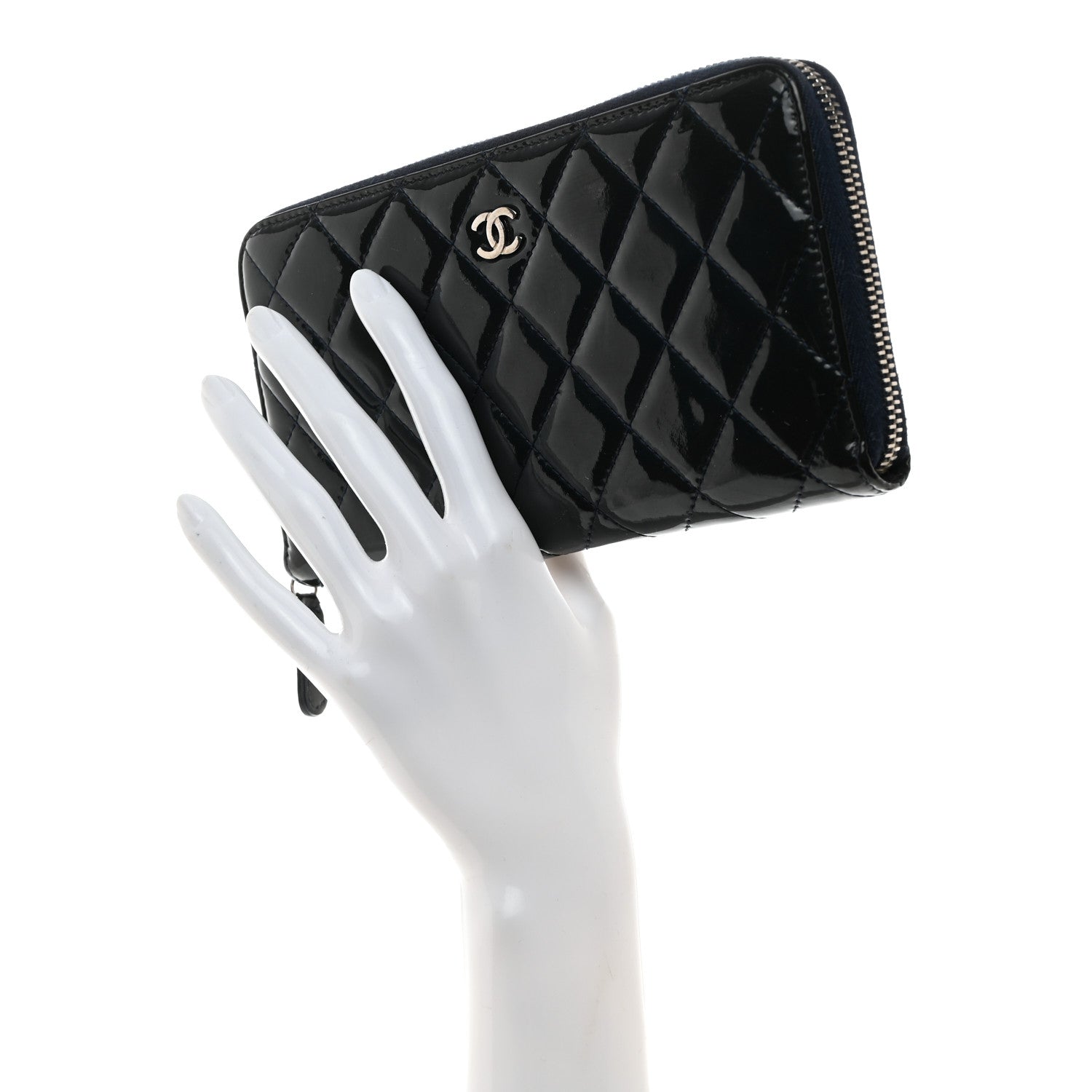 Chanel Patent Quilted Zip Around Wallet Blue 2 of 8