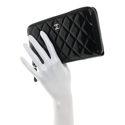 Chanel Patent Quilted Zip Around Wallet Blue 2 of 8