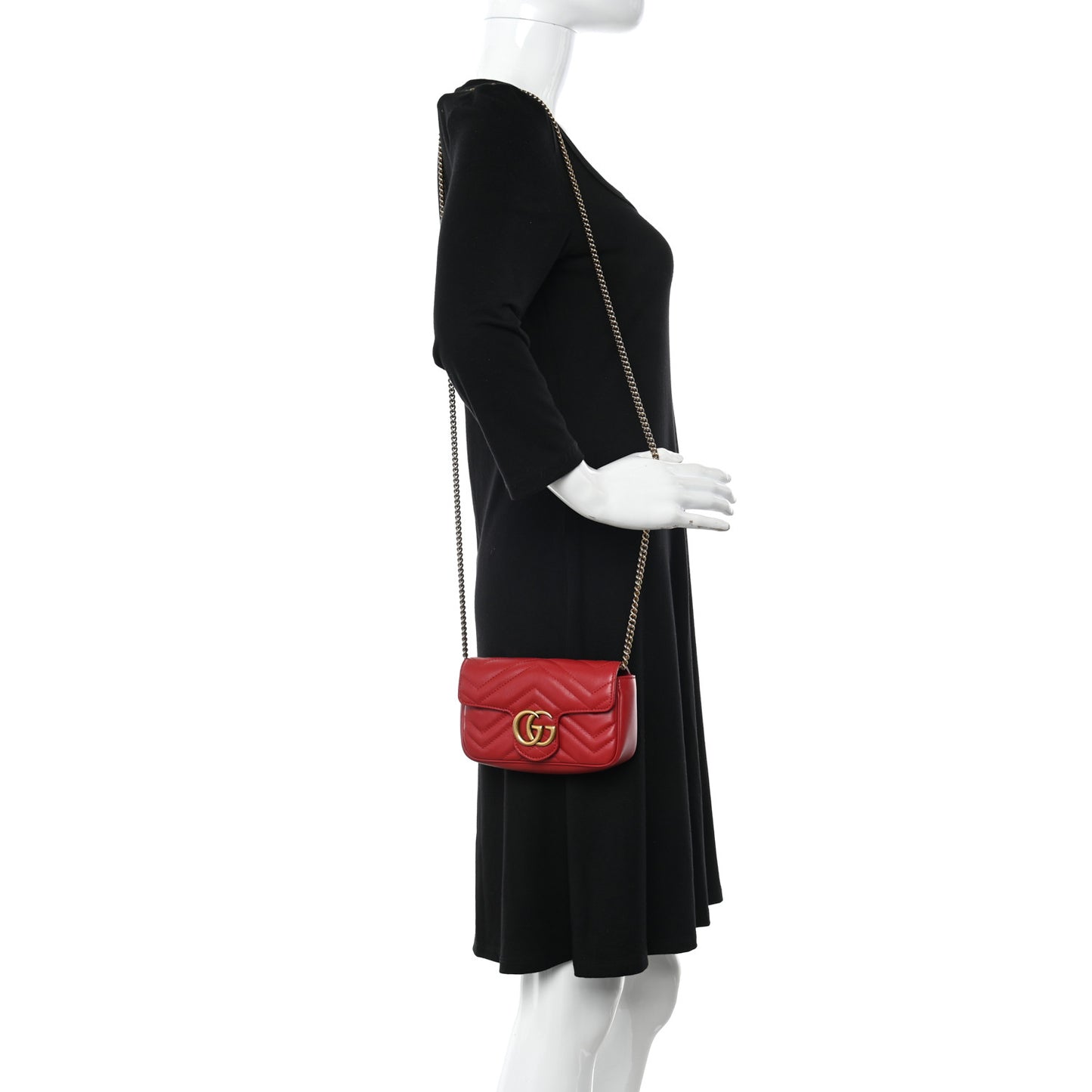 Calfskin Matelasse Super Mini GG Marmont Shoulder Bag Hibiscus Red