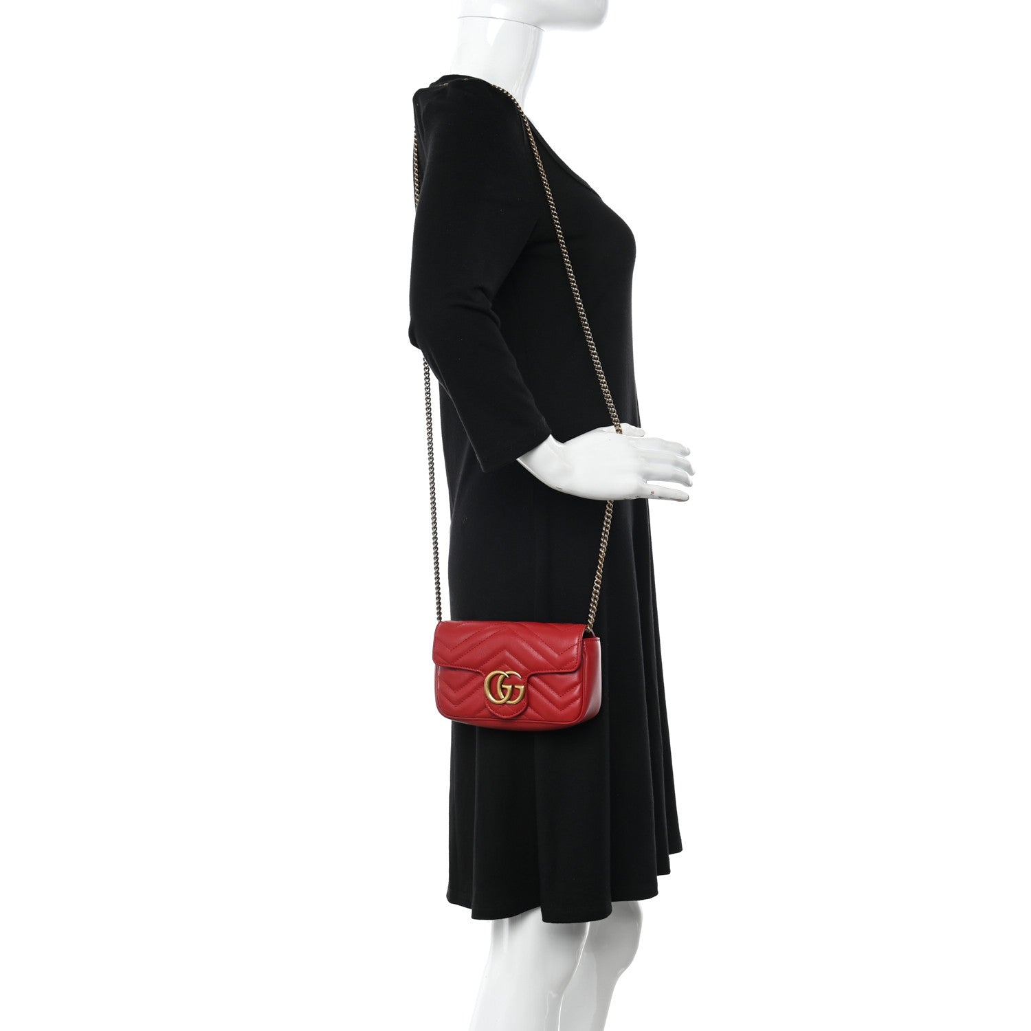 Gucci Calfskin Matelasse Super Mini GG Marmont Shoulder Bag Hibiscus Red 2 of 11
