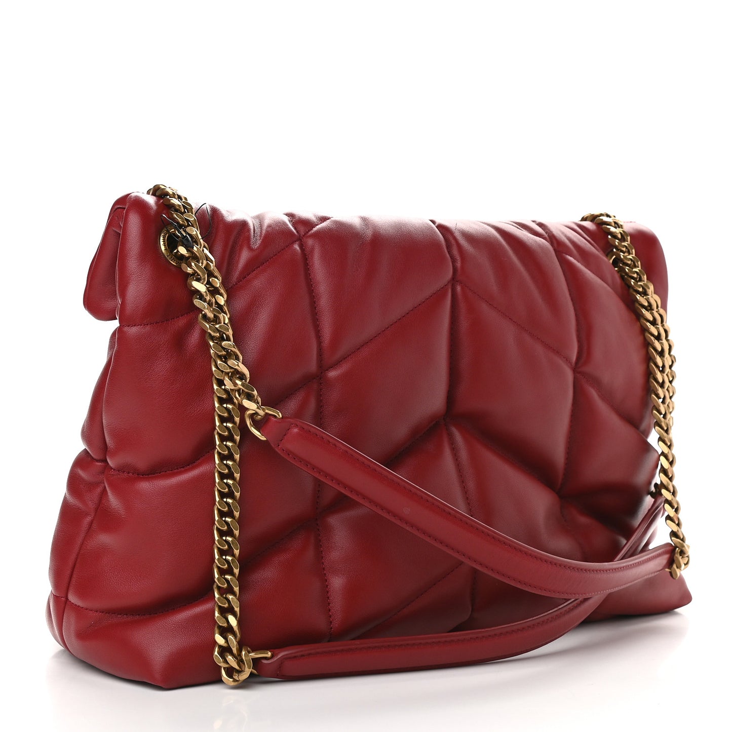Lambskin Quilted Medium Loulou Puffer Monogram Chain Satchel Opyum Red