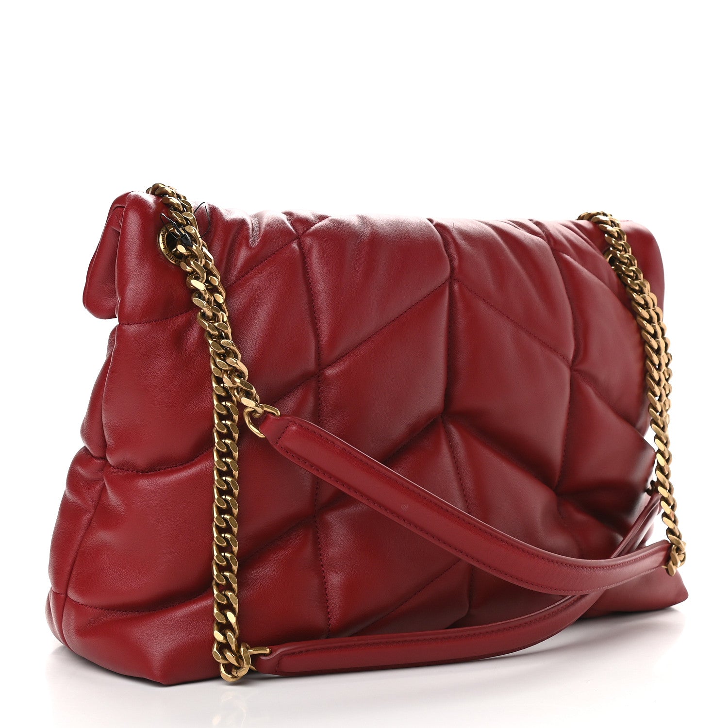 Saint Laurent Lambskin Quilted Medium Loulou Puffer Monogram Chain Satchel Opyum Red 3 of 8
